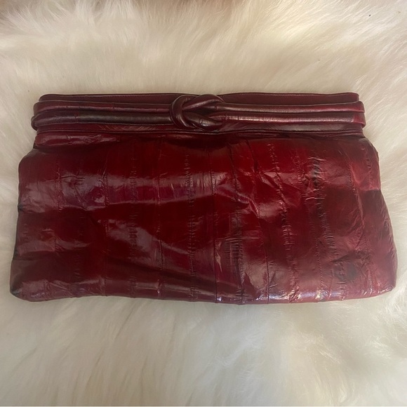 Vintage‎  red eel skin clutch crossbody purse - Picture 1 of 13
